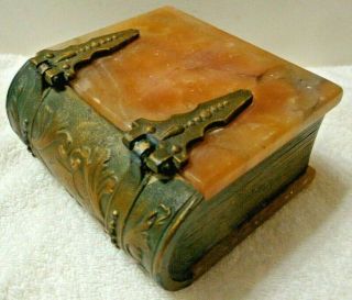 Victorian Brass & Marble Stone Book Shaped Trinket Box Keepsake Box Antique