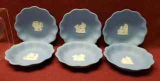 Six (6) Wedgwood Jasperware Cream Color On Lavender (light Blue) 5 " Ruffled Bowls