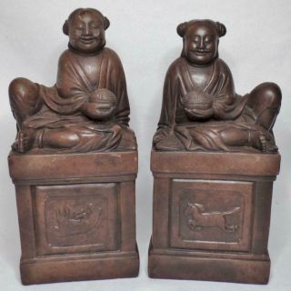 Pair Set 2 Antique/vintage Fine Detail Cast Soapstone Buddha Figural Bookends