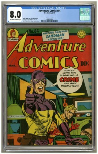 Adventure Comics 84 (cgc 8.  0) Ow/w P; Mike Gibbs; Simon & Kirby Sandman (j 3741)