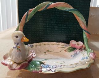 Fitz And Floyd “garden Rhapsody” Large Duckling Basket - Retired And Rare