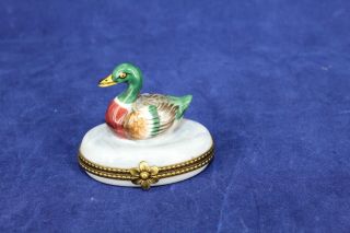 Vintage Signed Tiffany Limoges France Hand Painted Duck Trinket Box