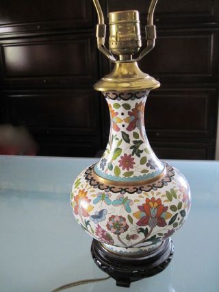 Asian Brass & Enamel CloisonnÉ 18 1/2 " Table Lamp Vintage