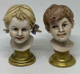 Vtg Capodimonte Benacchio Triade Boy And Girl Head Bust Figurines Signed