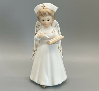 Rare Vintage Inarco Japan Nurse Angel Figurine W/ Clip Board Gold Trim 5 - 1/8”