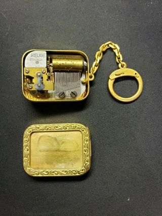 Vintage Reuge Ste Croix Music Box Swiss Made Keychain W Picture Frame Slot