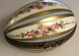 Vintage Limoges Trinket - Egg Shaped Box Decorated With Roses
