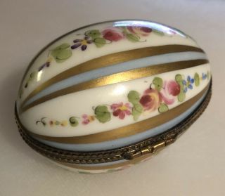 Vintage Limoges Trinket - Egg Shaped Box Decorated with Roses 2