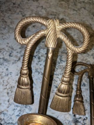 Brass ribbon tassel wall sconces pair set RARE Vintage candle mid century 2