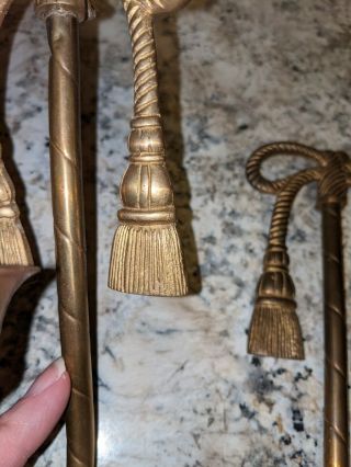 Brass ribbon tassel wall sconces pair set RARE Vintage candle mid century 3