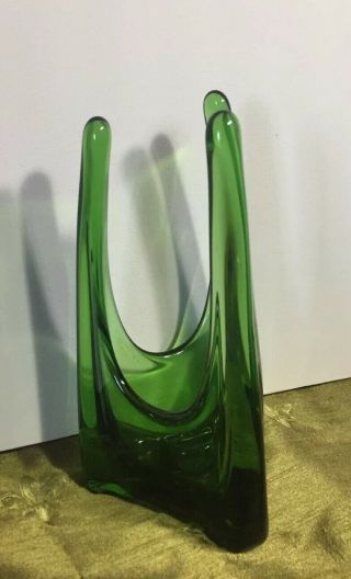 Vintage Green Swung Art Glass Candle Stick Holder Unique Design Piece