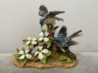 Vintage Japanese Andrea By Sadek Porcelain Birds Figurine Blue Gray Gnatcatchers