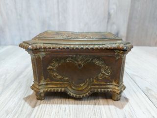 Unique Antique French Depose 249 Solid Bronze Jewelry Casket Box Late 1800 