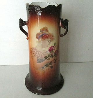 Ioga Warwick China U.  S.  A.  Hand Painted Porcelain Art Nouveau Tall Handled Vase