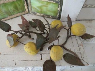 5 Fabulous Old Vintage Metal Italian Tole Lemons Leaves & Stems Chippy Paint