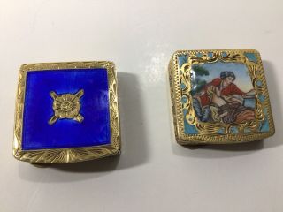 Two Vintage Enamel Marked 800 Silver Pill Boxes.