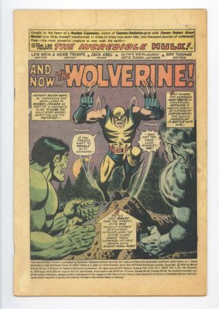 Incredible Hulk 181 Vol 1 Coverless And Incomplete 1st App Of Wolverine