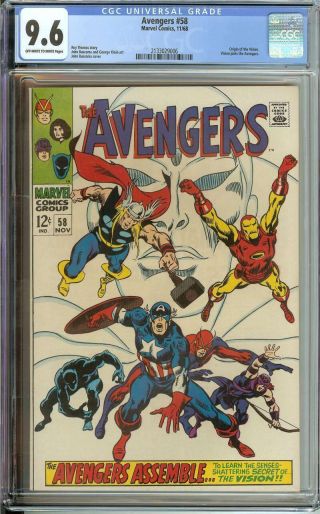 Avengers 58 Cgc 9.  6 Ow/wh Pages // Origin Of Vision,  Vision Joins Avengers