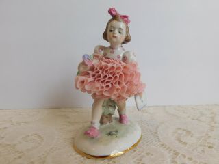 Stunning Muller Volkstedt Irish Dresden Figurine Porcelain Lace Girl,  Letter
