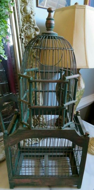 Vintage Victorian Bird Cage Wood /wire Decor 25 " Tall X 11 1/2 " Wide X 7 " Deep