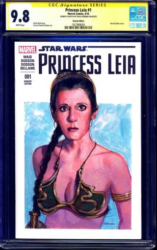 Princess Leia 1 Blank Cgc Ss 9.  8 Signed Painted Sketch By Dave Dorman Star Wars