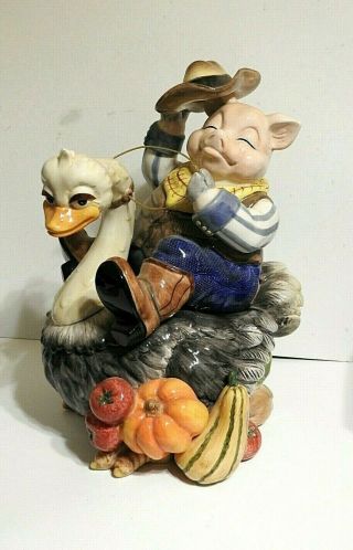Fitz And Floyd Classics Collectors Corner Large Pig And Turkey Cookie Jar