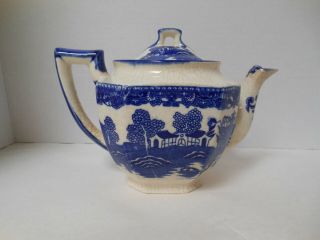Vintage Blue Willow Tea Pot With Lid Made In Japan W/vintage Crazing Vguc