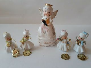 Vtg Napco Bone China,  Porcelain Miniature Figurines.  Musical Angel 