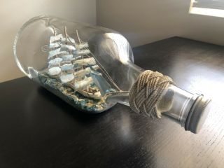 Vintage Ship In A Bottle Folk Art Whimsy Handmade 3 - Mast Ship Half Gallon Bottle
