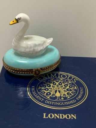 Swan Limoges Trinket Box Eximous London Hand Painted Porcelain France