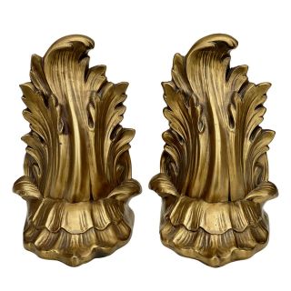 Vintage French Rococo Brass Colored Metal Bookends By Philadelphia Mfg - A Pair