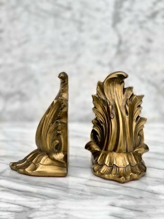 Vintage French Rococo Brass Colored Metal Bookends by Philadelphia Mfg - a Pair 2