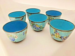 Vintage Antique Chinese Cloisonne Set Of 6 Small Cups