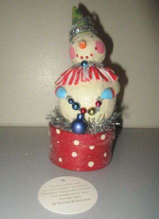 Penny Mcallister Folk Art Christmas Snowman Candy Container Trinket Box