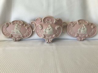 Pink Jasperware Arnart Bisque Porcelain 2 Wall Plaques & 1 Pocket Grecian Ladies