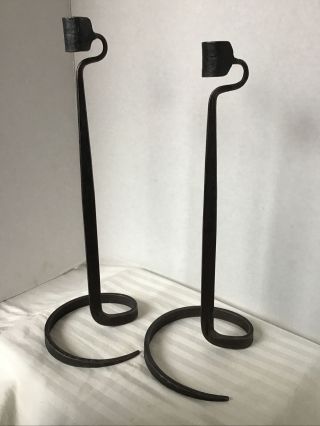 2 Vintage Lance Cloutier Wrought Iron Hand Forged Brutalist Candle Holders