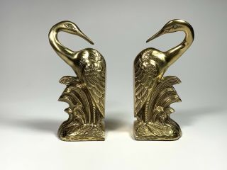 Vintage Brass Crane Or Heron Bird Bookends A Pair
