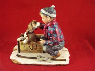 Norman Rockwell Figurine " A Boy Meets His Dog " - Winter - Gorham - 1958
