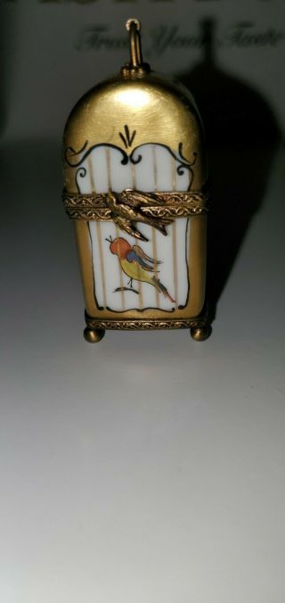 Limoges Peint Main Hinged Trinket Box Bird Cage - 2.  5 " H -