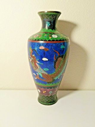 Rare Antique Japanese Cloisonne Inlaid Vase - Dragon/flowers - Foil/aventurine