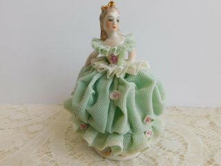Muller Volkstedt Irish Dresden Figurine Porcelain Lace Lady With Bow