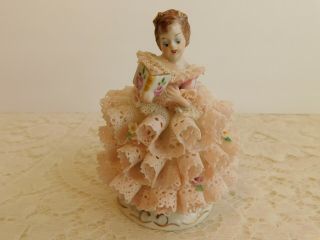 Muller Volkstedt Irish Dresden Figurine Porcelain Lace Girl With Book