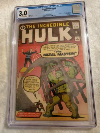 Incredible Hulk 6 Comic Cgc 3.  0 Marvel 1963 1st Metal Master