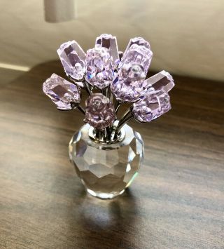 Swarovski Crystal Dozen Pink Roses In Vase Flowers Figurine 7485 Retired