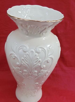 Lenox Georgian Embossed Floral Vase Large 16 " Porcleain Gold Trim