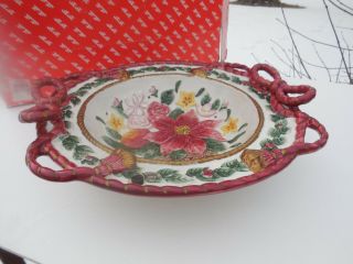 Fitz And Floyd Father Christmas Poinsettia Large Centerpiece/serving Bowl 1995