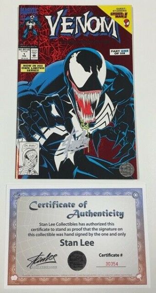 Marvel Venom Lethal Protector 1 Red Foil Cover Signed By Stan Lee W/coa 1993