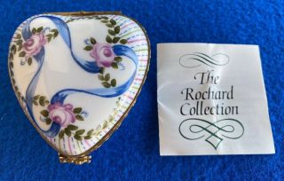 Rochard Limoges France Peint Main Porcelain Heart Shaped Floral/ribbon Box