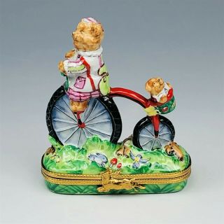Limoges France Teddy Bear On Bicycle French Porcelain Trinket Jewelry Box Nr Jjl