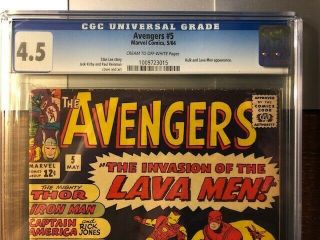 Avengers 5 CGC 4.  5 Lee Kirby Hulk Lava Men - May 1964 Marvel Comics 2